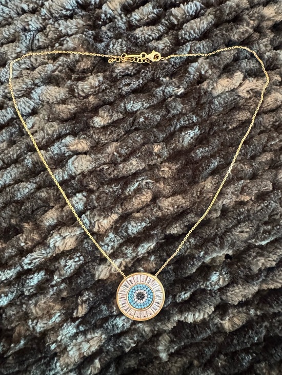 925 Sterling Silver Gold Evil Eye Necklace Crystal Turquoise Pendant Turkey - Picture 4 of 8
